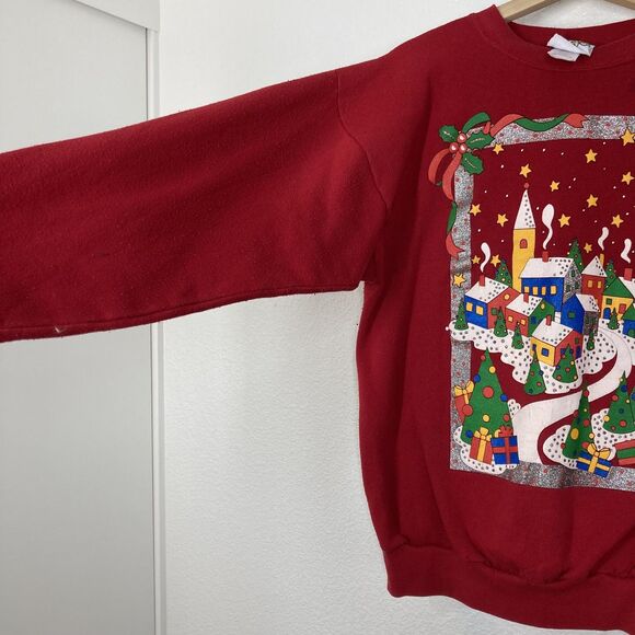 Vintage MBC Sweatshirt Mens XL Christmas Village Graphic Crewneck Made USA 90s - Picture 9 of 15